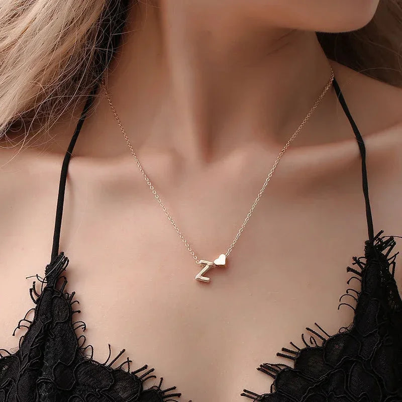 SUMENG Fashion Tiny Heart Dainty Initial Necklace Gold Silver Color Letter Name Choker For Women Pendant Jewelry Gift
