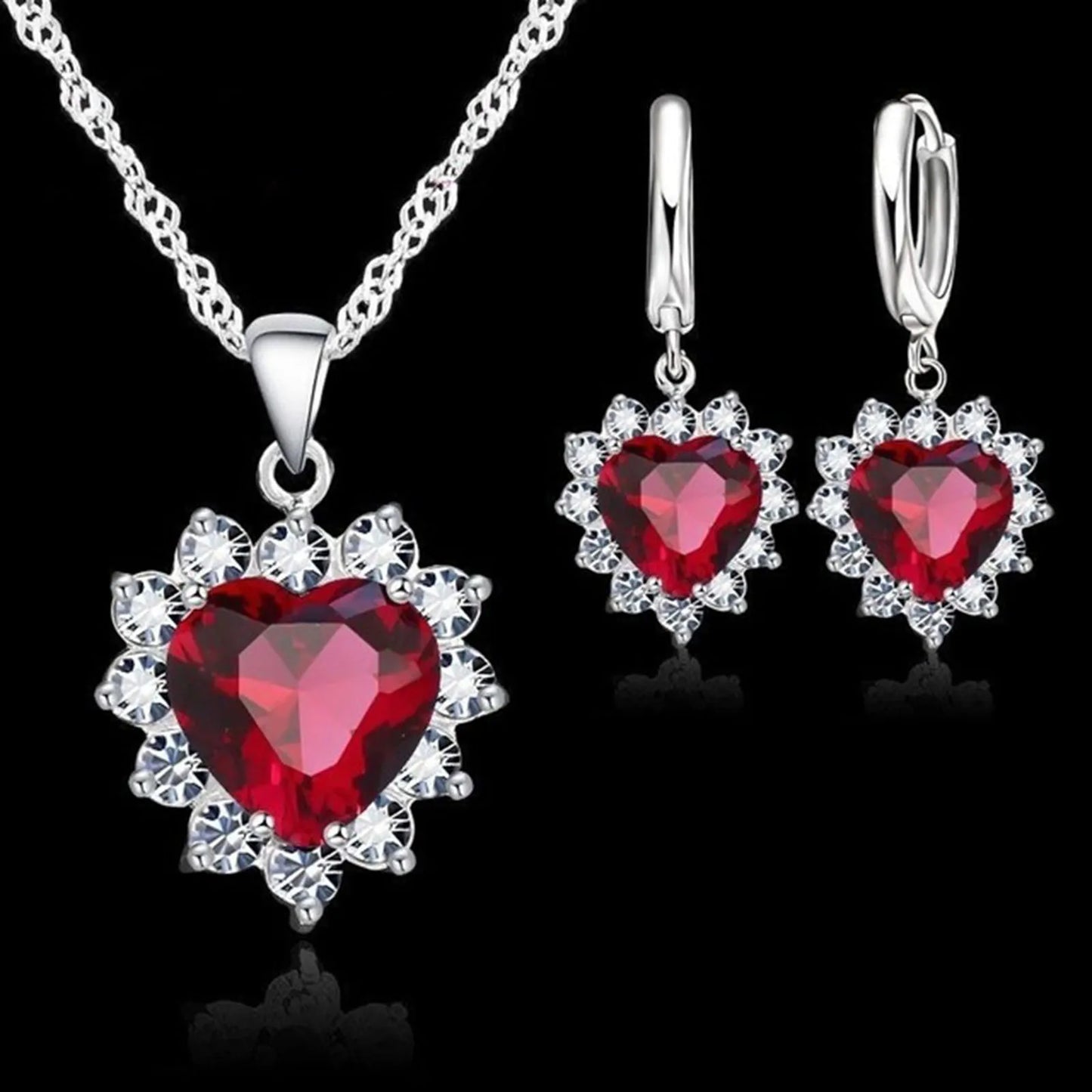 Top Sale Wding Engagement Anniversary Gift Jewelry Sets 925 Silver Color Stamped Heart Pendant Hoop Earrings for Women Girls