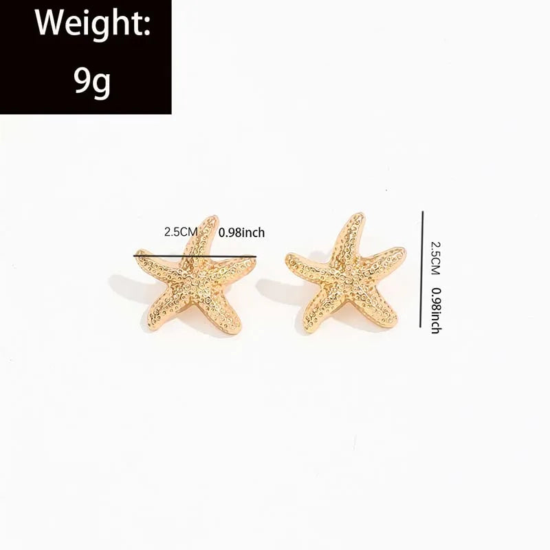 Punk Metal Starfish Stud Earrings for Women Fashion Gold Color Star Geometric Temperament Earrings Summer Jewelry Gift