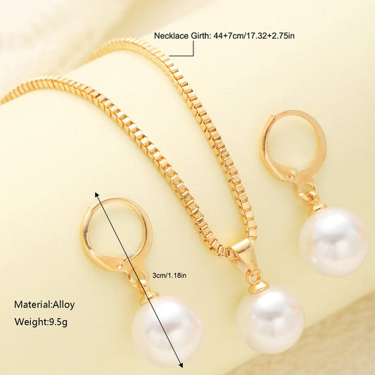 Fashion Pearl Jewelry Set For Women Dangle Earrings Pendant Necklace Simple Dainty Daily Wear Outfit Party Accessories