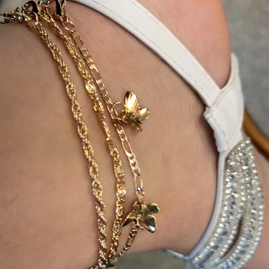 1-3pcs Simple Metal Chain Butterfly Pendant Anklet for Women Adjustable Layered Vintage Minimalist Beach Anklet Set Foot Jewelry