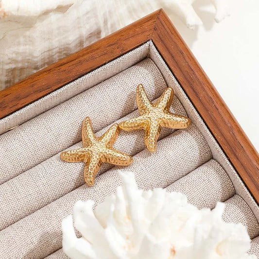 Punk Metal Starfish Stud Earrings for Women Fashion Gold Color Star Geometric Temperament Earrings Summer Jewelry Gift