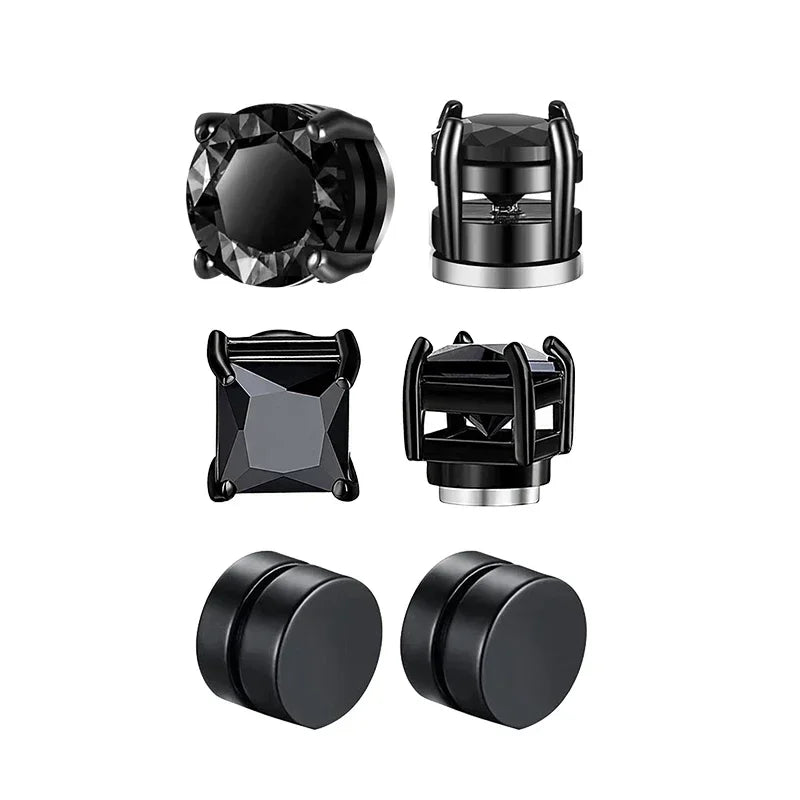 1/3Pairs 6MM Crystal Magnetic No-Pierce Stainless Steel Stud Earrings for Men Punk Zircon Magnet Earrings Non Piercing Jewelry