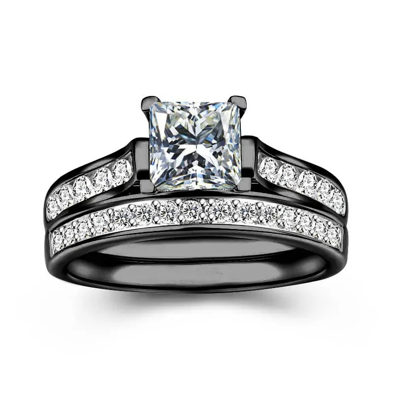 Charm Couple Rings Romantic Women Red Rhinestones Rings Set Trendy Men Stainless Steel Celtic Dragon Rings Wedding Band Jewelry