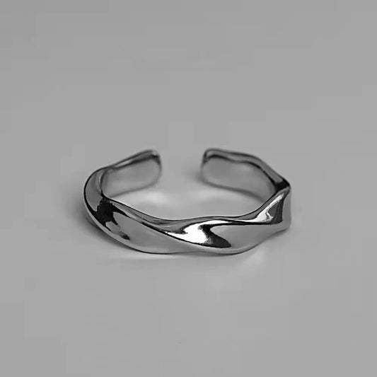 Mobius Wave Ring Silver Color Alloy Open Ring For Women Simple Retro Men Jewelry Trend Accessories