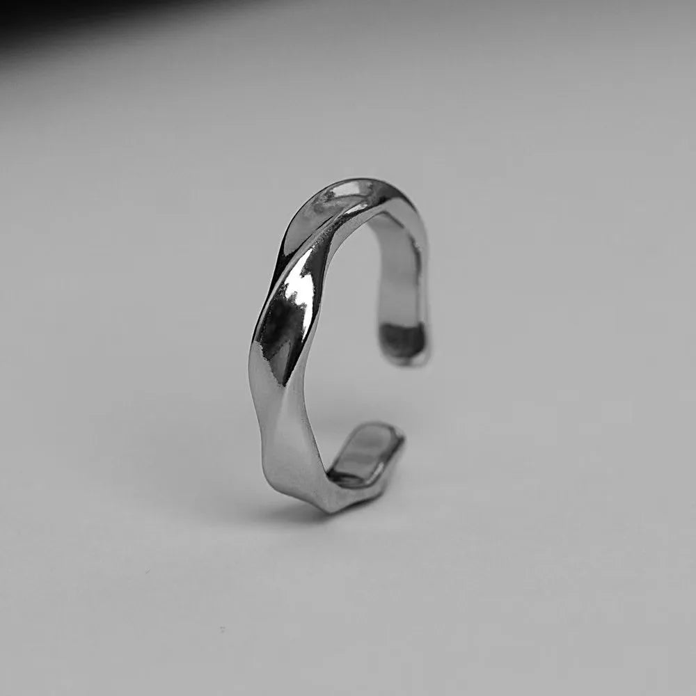 Mobius Wave Ring Silver Color Alloy Open Ring For Women Simple Retro Men Jewelry Trend Accessories