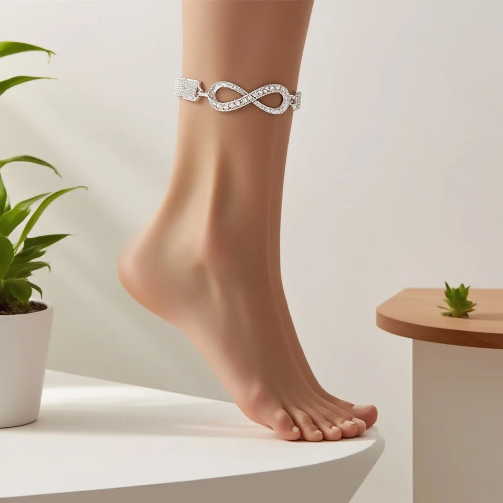 Fashion Retro Summer Hot Sale Silver Charm Two wear Sparkly Unlimited 8-Figure Anklet Bracelet Two Sparkly Foot Jewelry
