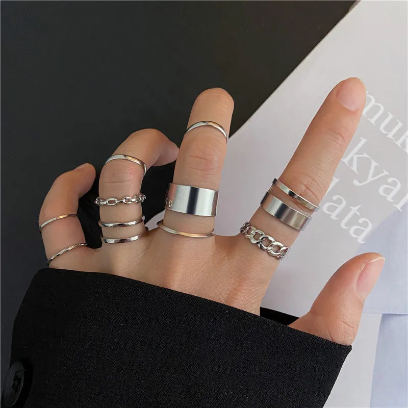 Silver Color Crystal Rings Set for Women, Cubic Zirconia Moon Arrow Flower Heart Finger Wedding Rings, Female Fashion Jewelry