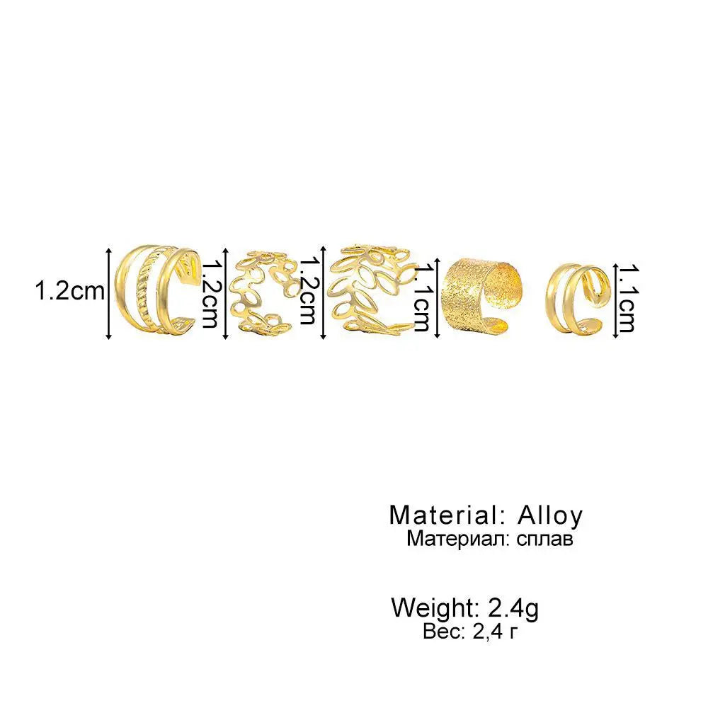 5pcs/set Retro Multi-element Leaf Geometric Ear Cuff Non-Piercing Ear Bone Clip Men and Women Summer Jewelry Boho