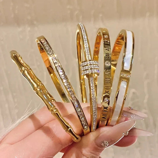 Titanium Steel Gold Silver Color Bangles for Women Girls Trend Waterproof Jewelry Luxury Sparkling Zircon Bracelet Bangle