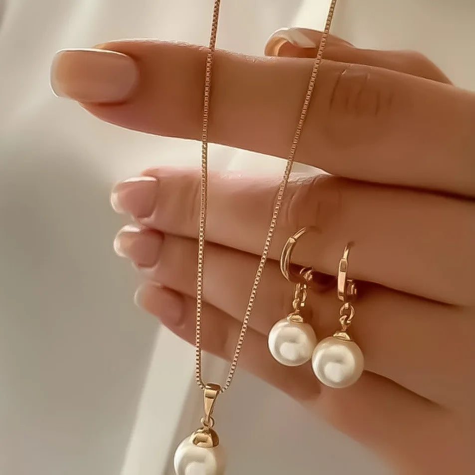 Fashion Pearl Jewelry Set For Women Dangle Earrings Pendant Necklace Simple Dainty Daily Wear Outfit  Party Accessories