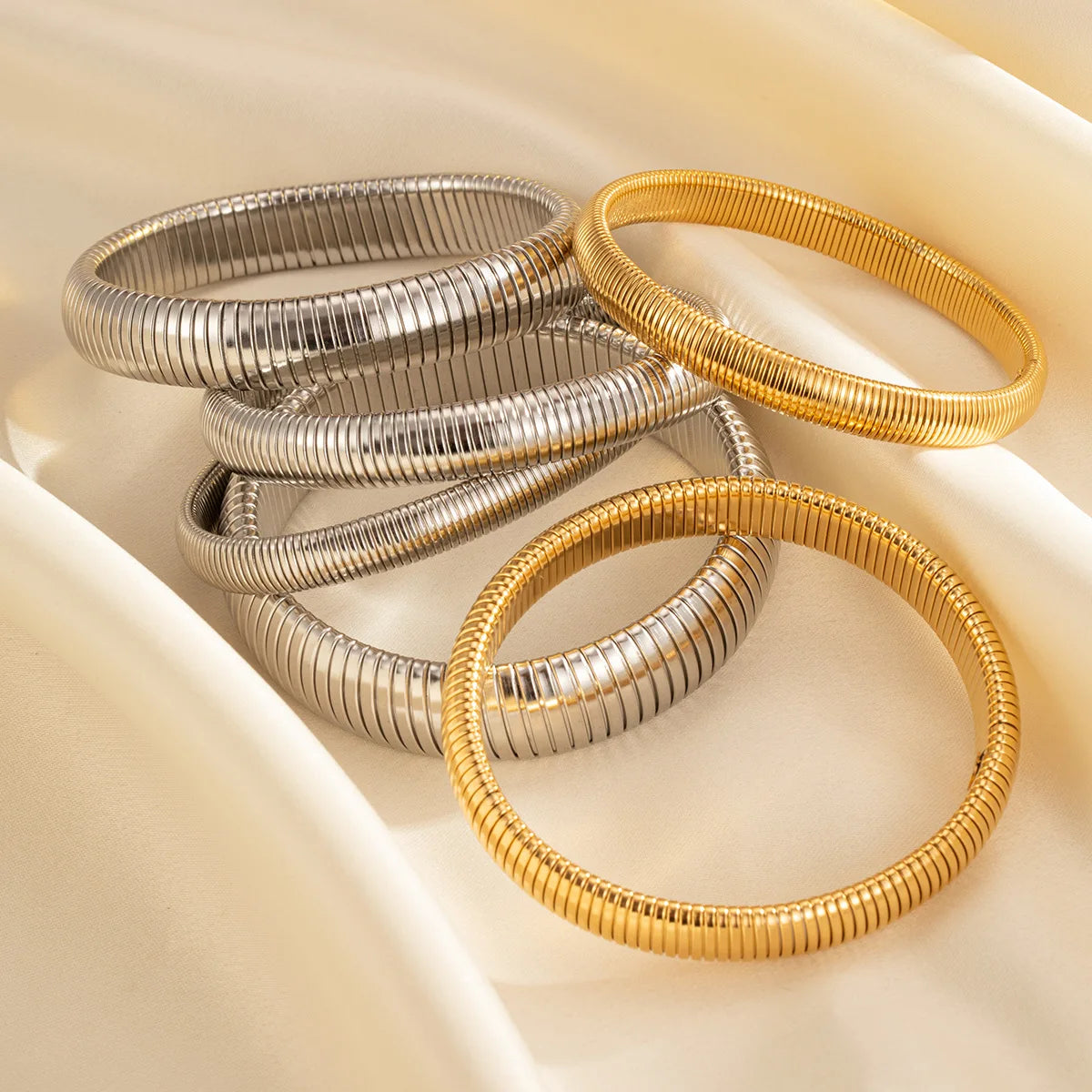 Peri'sBox Elastic stainless steel thick metal punk bracelet women's18k gold-plated charm 8/10/12/20/16MM custom elastic bracelet