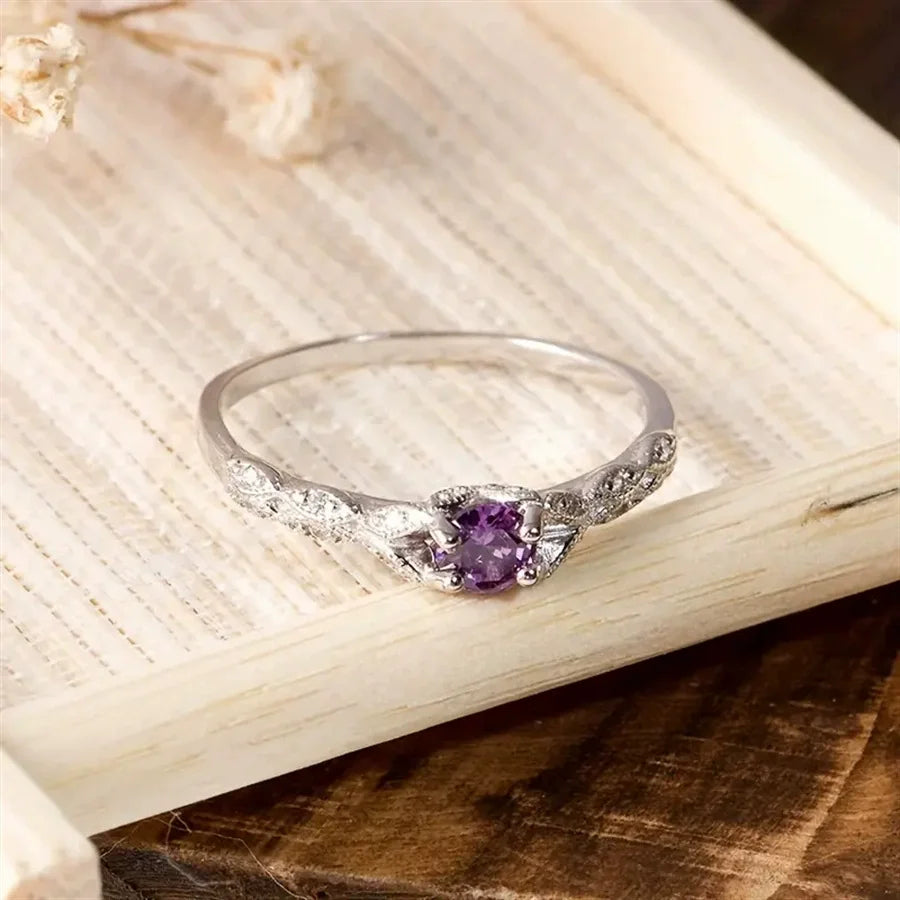 Light Luxury Style Amethyst Zirconia Women's Ring in Europe and America Simple Fashion Gem Temperament Ring