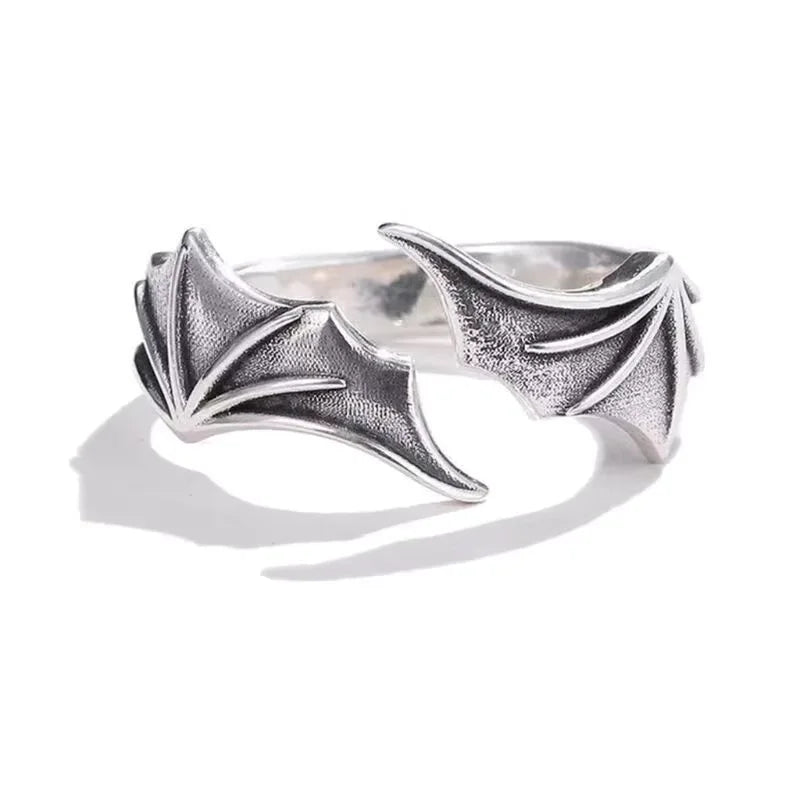 Retro Angel Demon Wing Couples Rings Antique Jewelry Popular Fashion Sense Open Adjustable Finger Ring Punk Hip Hop Gift