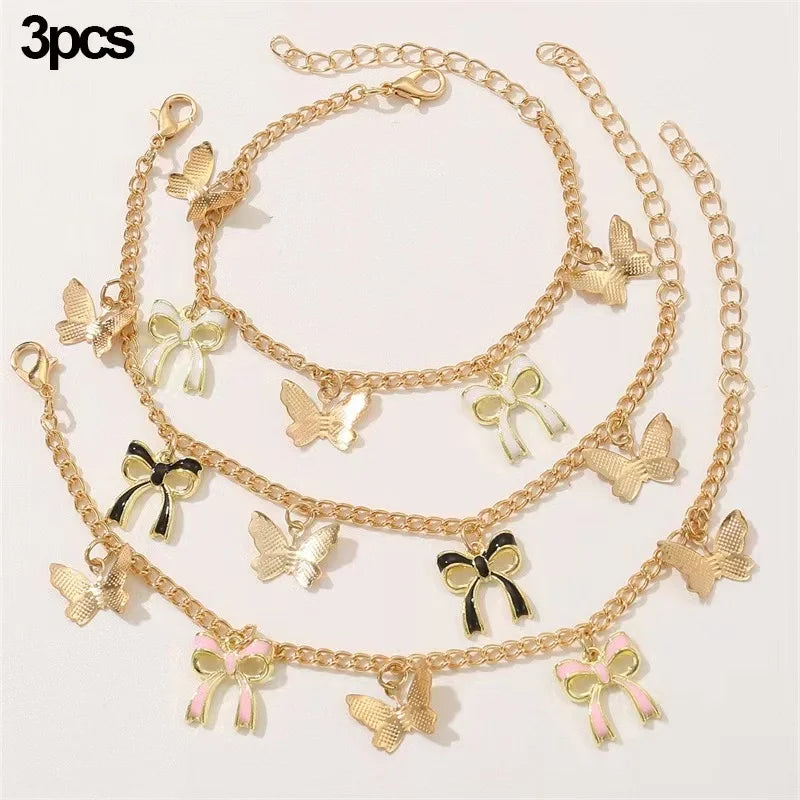 Fashion Retro Summer Hot Sale Silver Charm Two wear Sparkly Unlimited 8-Figure Anklet Bracelet Two Sparkly Foot Jewelry