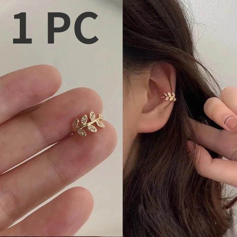 1Pc Hot Sale Cute Metal Leaf Earcuff Clips On Earring for Women Girls, No Fake Piercing Cartilage Earrings Ear Ring Without Hole