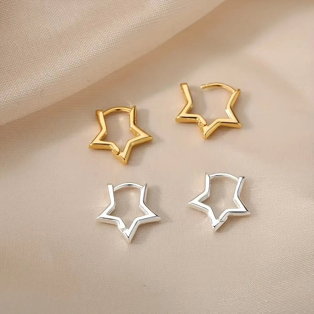 Stainless Steel Star Earrings For Women Gold Color Geometric Star Hoop Earring Girl Jewelry Hypoallergenic Accessories