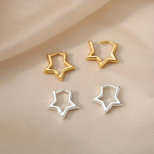 Stainless Steel Star Earrings For Women Gold Color Geometric Star Hoop Earring Girl Jewelry Hypoallergenic Accessories