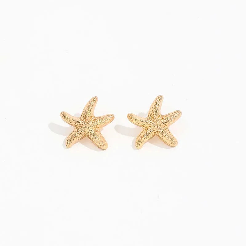 Punk Metal Starfish Stud Earrings for Women Fashion Gold Color Star Geometric Temperament Earrings Summer Jewelry Gift