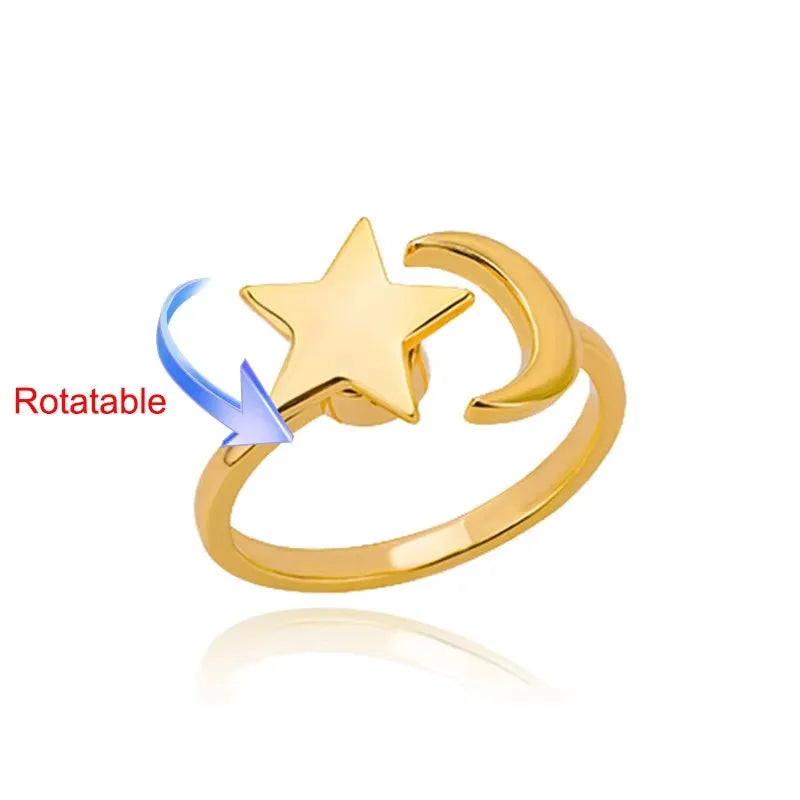 Rotating Sun Opal Ring For Women Stainless Steel Retro Charm Adjustable Open Rings Party Jewelry Best Friend Gift Bijoux Femme