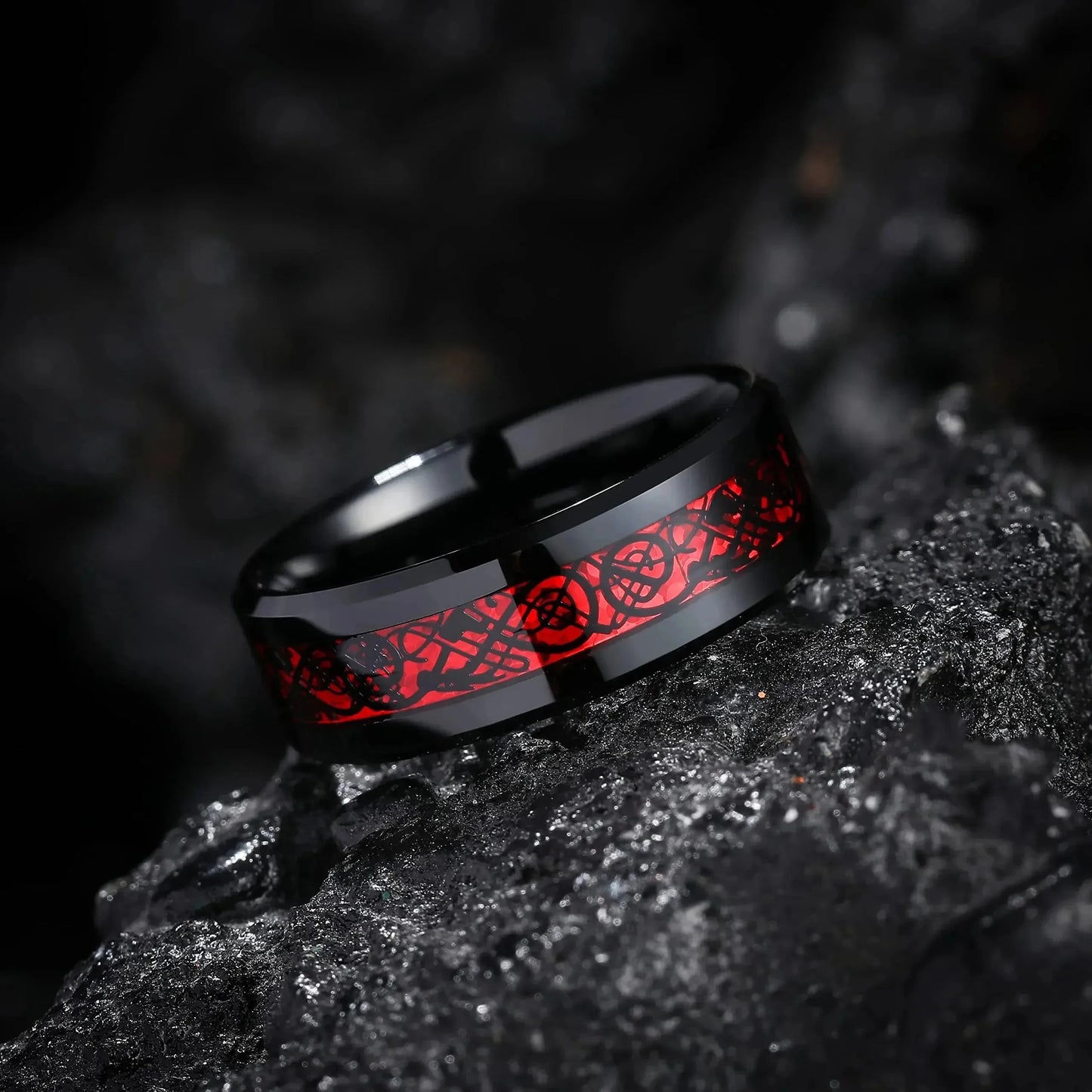 Charm Couple Rings Romantic Women Red Rhinestones Rings Set Trendy Men Stainless Steel Celtic Dragon Rings Wedding Band Jewelry