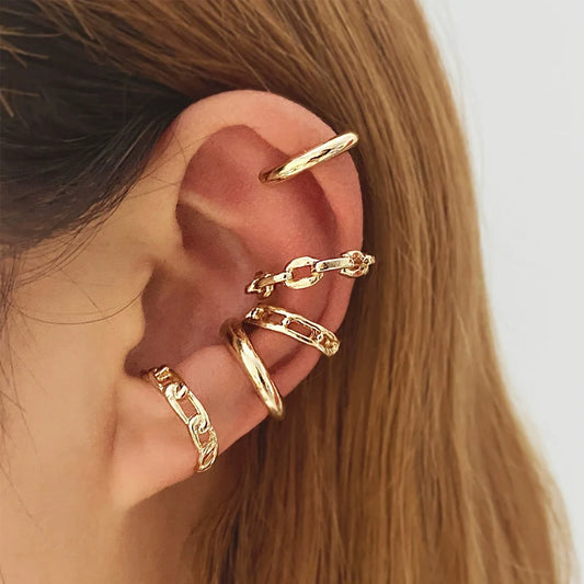 Chic Gold Color Leaves Ear Cuff Black Non-Piercing Ear Clips Fake Cartilage Earrings Clip Earrings For Women Daily Jewelry