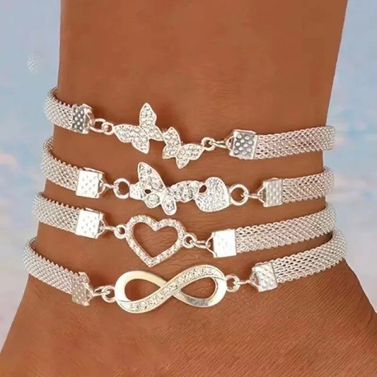 Fashion Retro Summer Hot Sale Silver Charm Two wear Sparkly Unlimited 8-Figure Anklet Bracelet Two Sparkly Foot Jewelry
