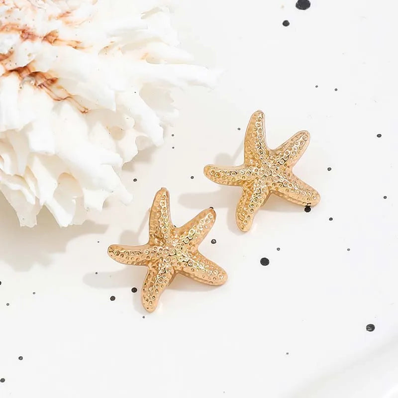 Punk Metal Starfish Stud Earrings for Women Fashion Gold Color Star Geometric Temperament Earrings Summer Jewelry Gift