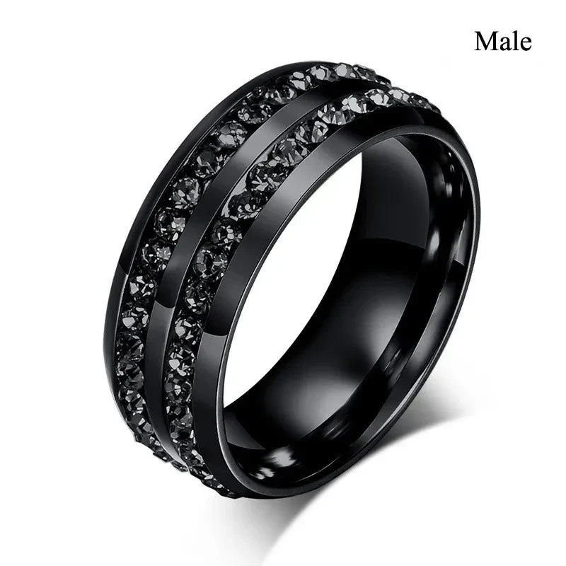 Charm Couple Rings Romantic Women Red Rhinestones Rings Set Trendy Men Stainless Steel Celtic Dragon Rings Wedding Band Jewelry