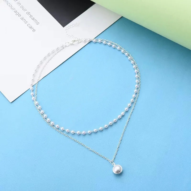 2025 New Women's Pearl Necklace Kpop Gold Color Beads Pendant Necklaces Goth Double Layer Chain Choker for Women Fashion Jewelry