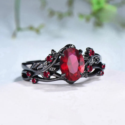 Charm Couple Rings Romantic Women Red Rhinestones Rings Set Trendy Men Stainless Steel Celtic Dragon Rings Wedding Band Jewelry