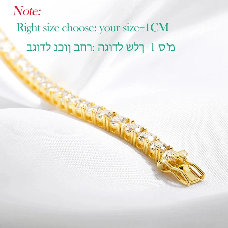 Smyoue 18k Gold Plated Moissanite Tennis Bracelet for Women 3/4/5mm Classic 925 Sterling Silver Certified Bracelet for Men Chain