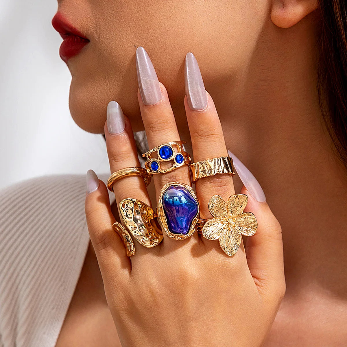 Tocona 2024 New Fashion Luxury Imitation Pearl Open Ring Sets for Women Elegant Gold Color Ring Party Jewelry Accessories