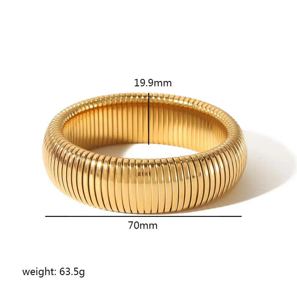 Peri'sBox Elastic stainless steel thick metal punk bracelet women's18k gold-plated charm 8/10/12/20/16MM custom elastic bracelet