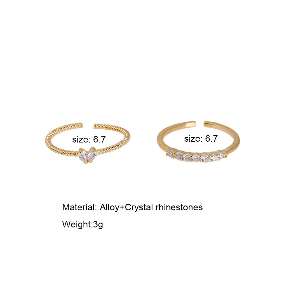 2PCS Aesthetic Elegant Dainty Crystal Heart Rings for Women Girls Gold Color Stackable Delicated Love Finger Ring Set Jewelry