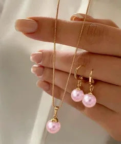 Fashion Pearl Jewelry Set For Women Dangle Earrings Pendant Necklace Simple Dainty Daily Wear Outfit  Party Accessories