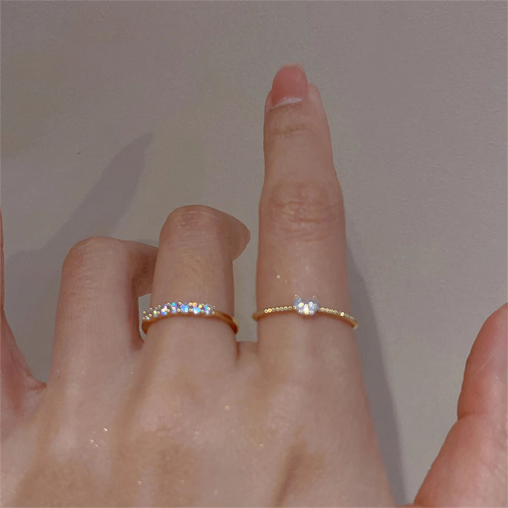2PCS Aesthetic Elegant Dainty Crystal Heart Rings for Women Girls Gold Color Stackable Delicated Love Finger Ring Set Jewelry