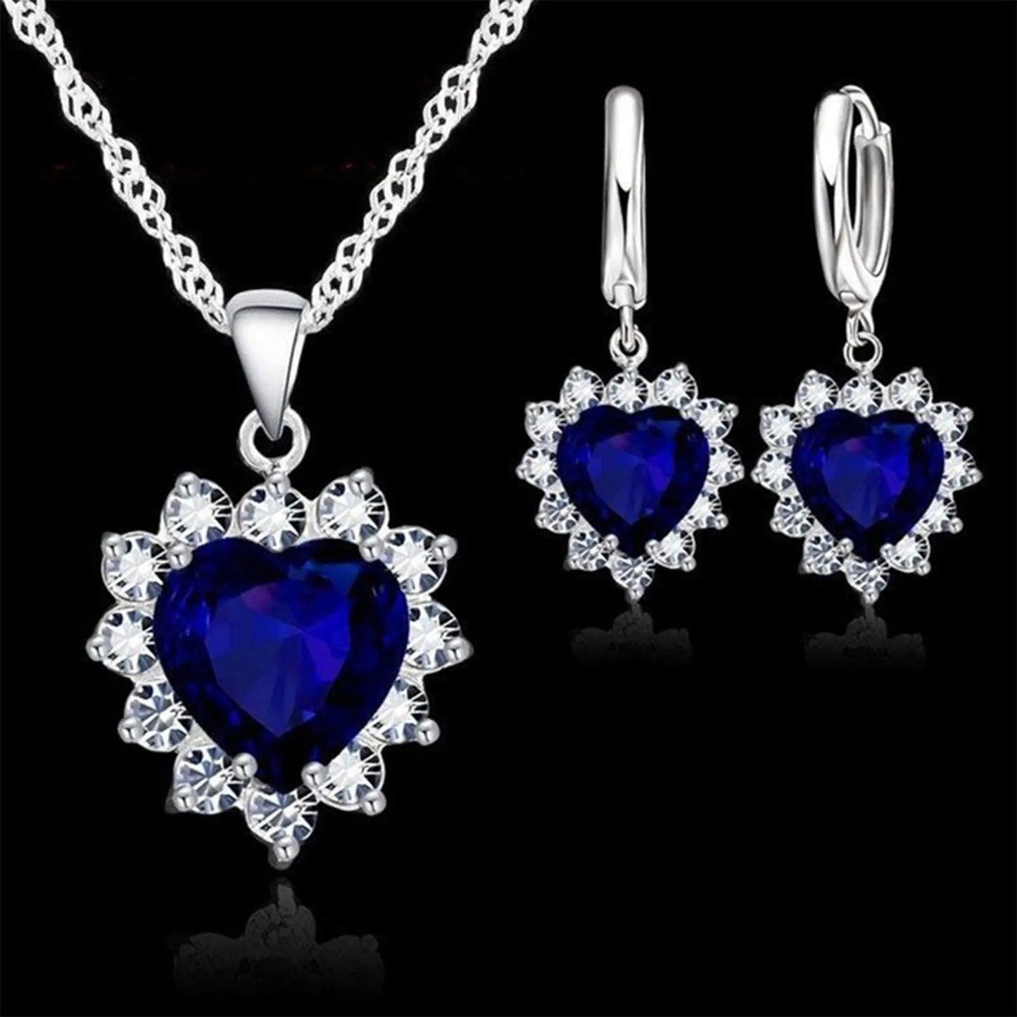 Top Sale Wding Engagement Anniversary Gift Jewelry Sets 925 Silver Color Stamped Heart Pendant Hoop Earrings for Women Girls