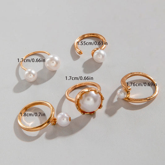 Tocona 2024 New Fashion Luxury Imitation Pearl Open Ring Sets for Women Elegant Gold Color Ring Party Jewelry Accessories