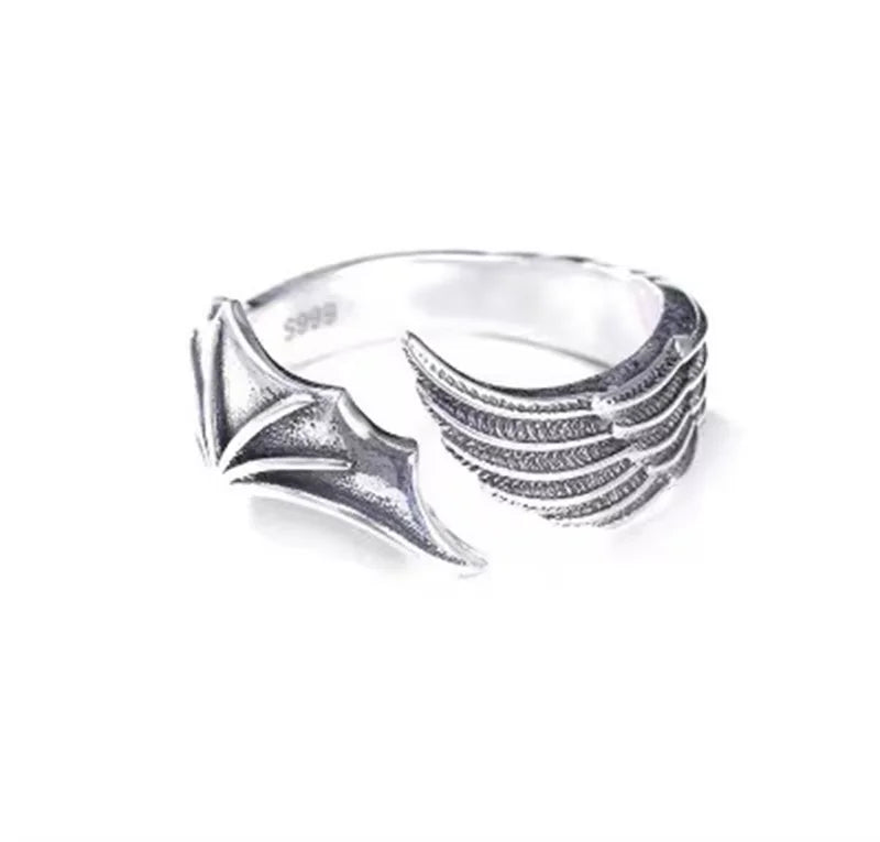 Retro Angel Demon Wing Couples Rings Antique Jewelry Popular Fashion Sense Open Adjustable Finger Ring Punk Hip Hop Gift