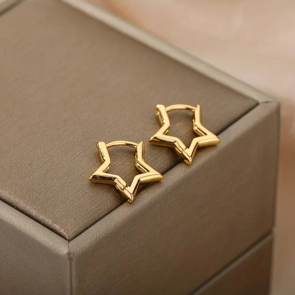 Stainless Steel Star Earrings For Women Gold Color Geometric Star Hoop Earring Girl Jewelry Hypoallergenic Accessories