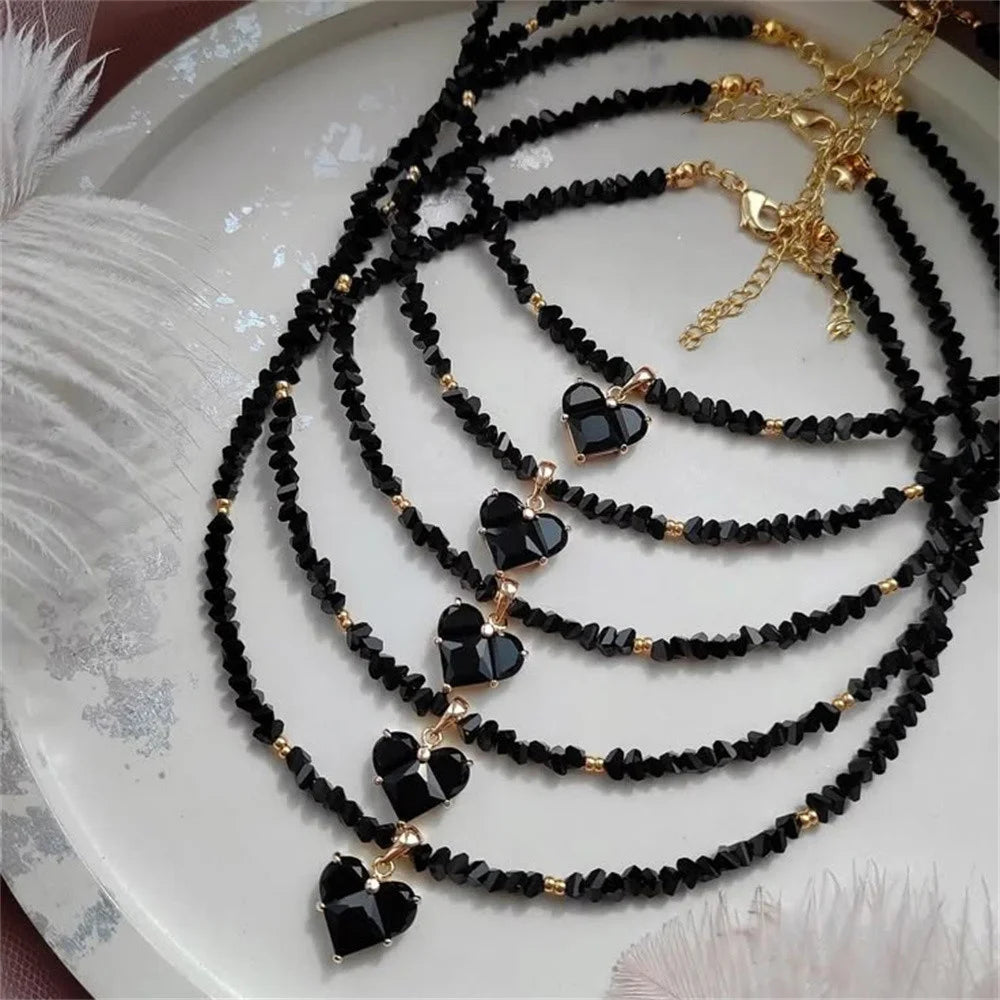 Fashion Vintage Sexy Zircon Heart Pendant Necklace For Women Female Boho Geometric Baroque Transparent Crystal Chain Jewelry