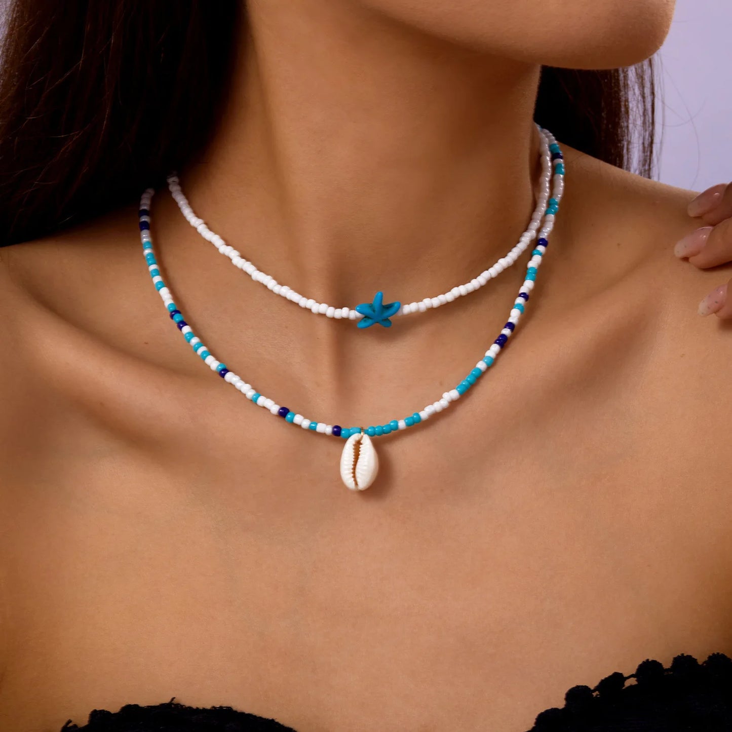 Bohemian Beach Shell Conch Beaded Necklace for Women Summer Ocean Style Seashell Starfish Pendant Choker Vacation Party Jewelry
