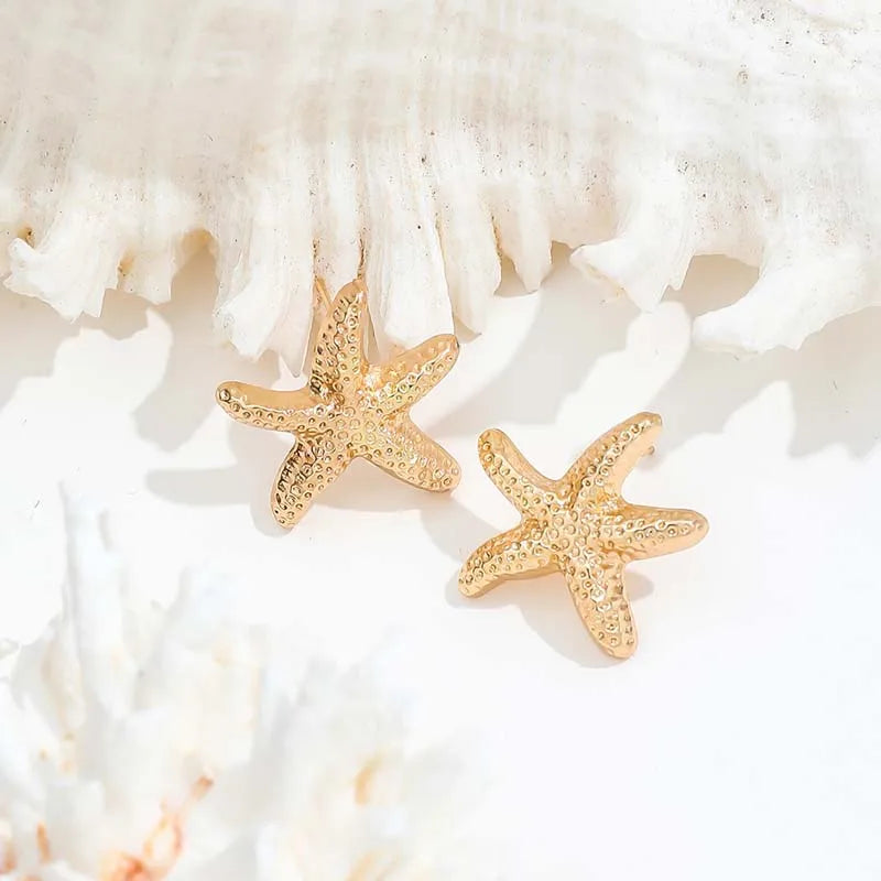 Punk Metal Starfish Stud Earrings for Women Fashion Gold Color Star Geometric Temperament Earrings Summer Jewelry Gift
