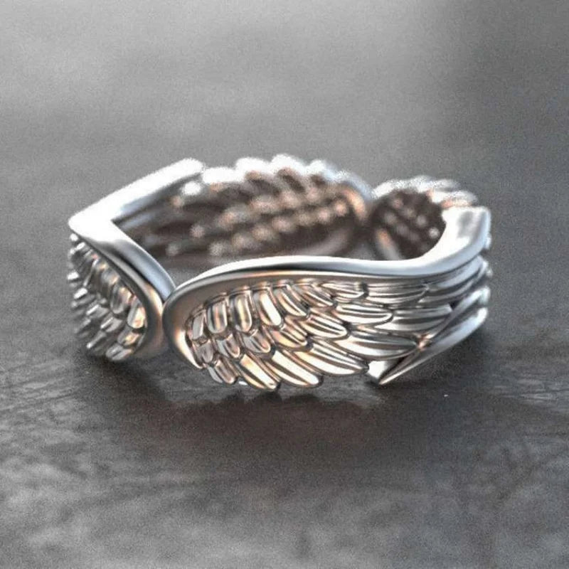 Retro Angel Demon Wing Couples Rings Antique Jewelry Popular Fashion Sense Open Adjustable Finger Ring Punk Hip Hop Gift