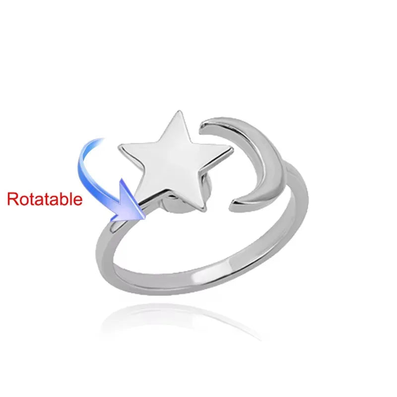 Rotating Sun Opal Ring For Women Stainless Steel Retro Charm Adjustable Open Rings Party Jewelry Best Friend Gift Bijoux Femme